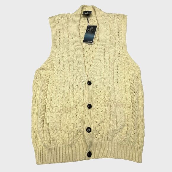 Aran Sweater 100% Pure Wool Sweater Vest V-Neck Waistcoat Ireland Men's Size XXL - Picture 1 of 11